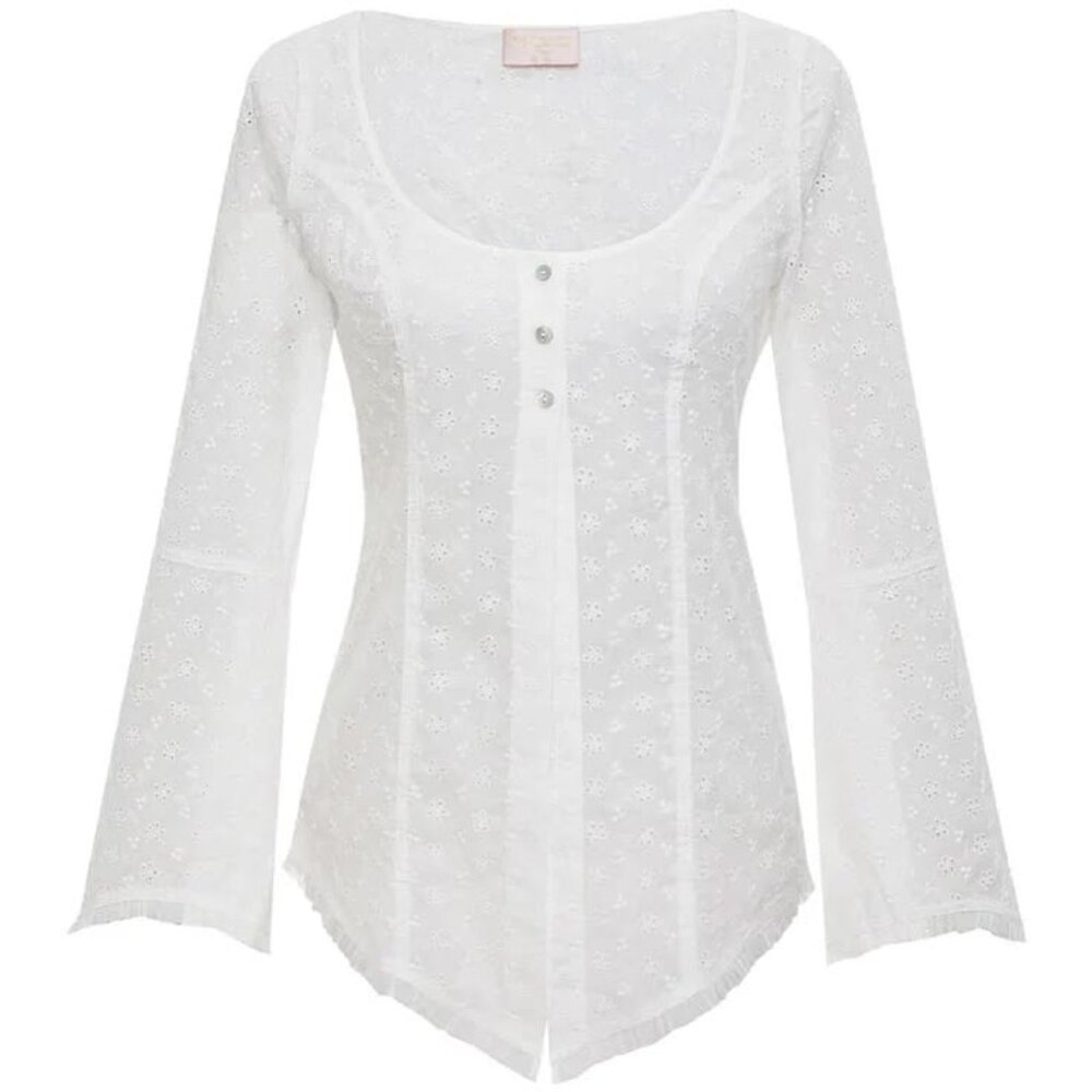Frankies Bikinis x Sydney Sweeney Bardot Eyelet Flyaway Top White NWT Size L